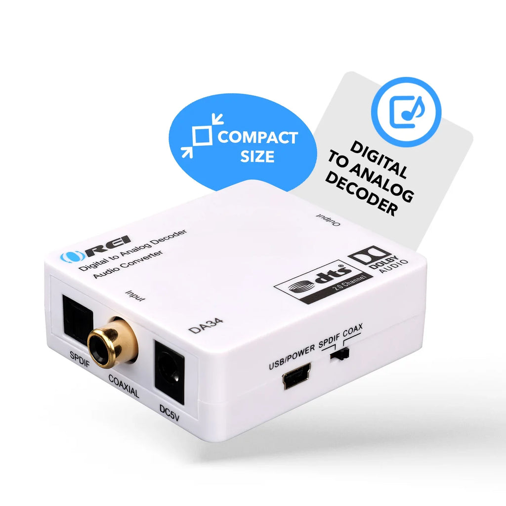 Orei DA34 Digital to Analog Audio Decoder SizePDIF/Coaxial 5.1-Channel Input to RCA L/R/3.5mm Headphone Output