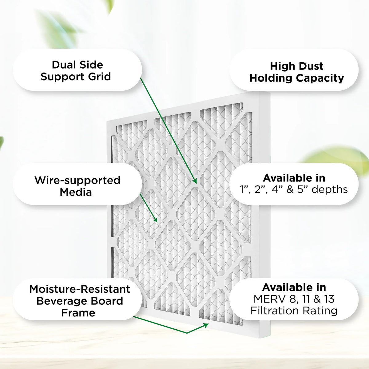 16x25x2 MERV 11, MPR 1000 Pleated AC Furnace 2" Air Filters by Pamlico. Quantity 6. Actual Sizeize: 15-1/2 x 24-1/2 x 1-3/4