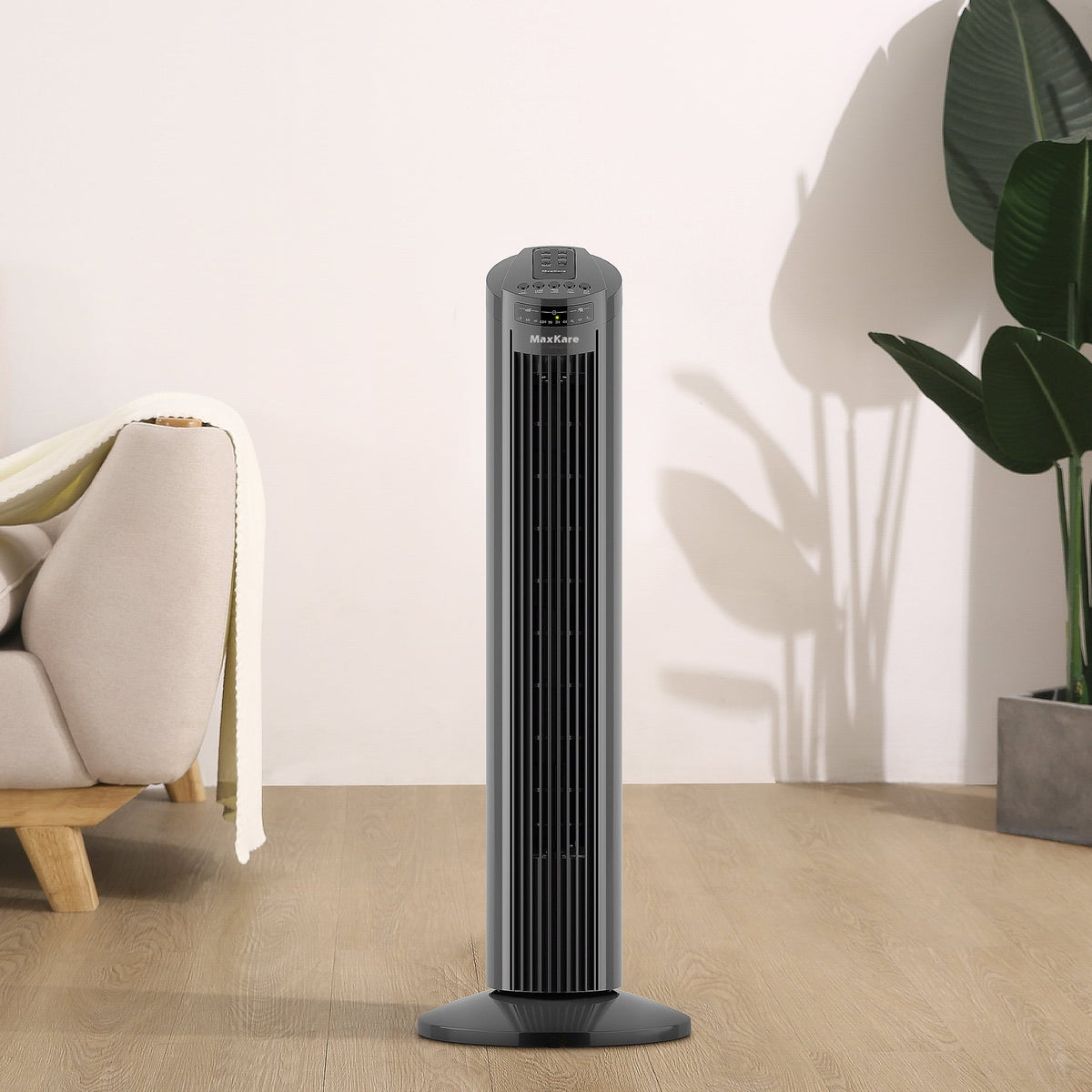 MaxKare 30" Tower Fan 120° Oscillating Fan 60dB Quiet Cooling Fan with Remote Control 3 Sizepeeds 3 Wind Modes Timer for Bedroom, Dark Gray