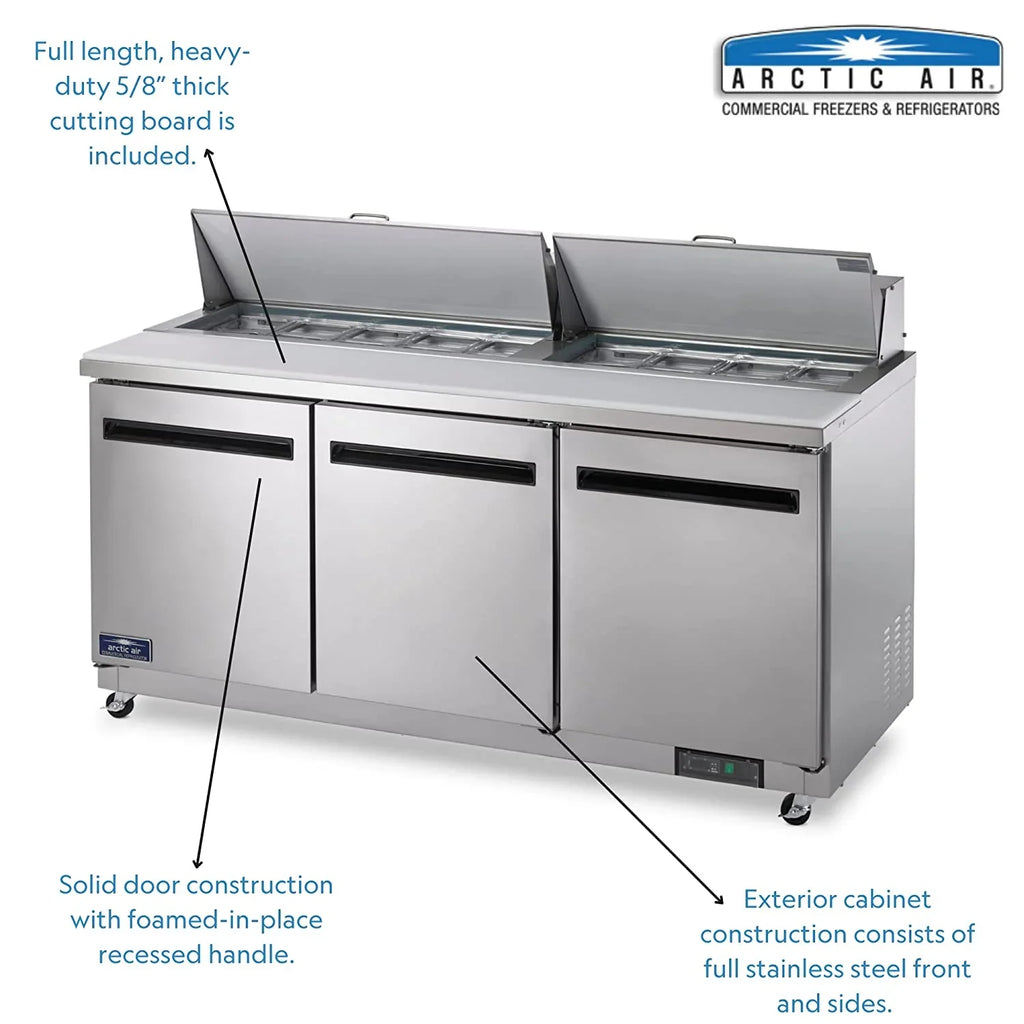 Arctic Air ASizeT72R 71.5-Inch 3-Door Refrigerated Sizeandwich/Sizealad Prep Table, 115v