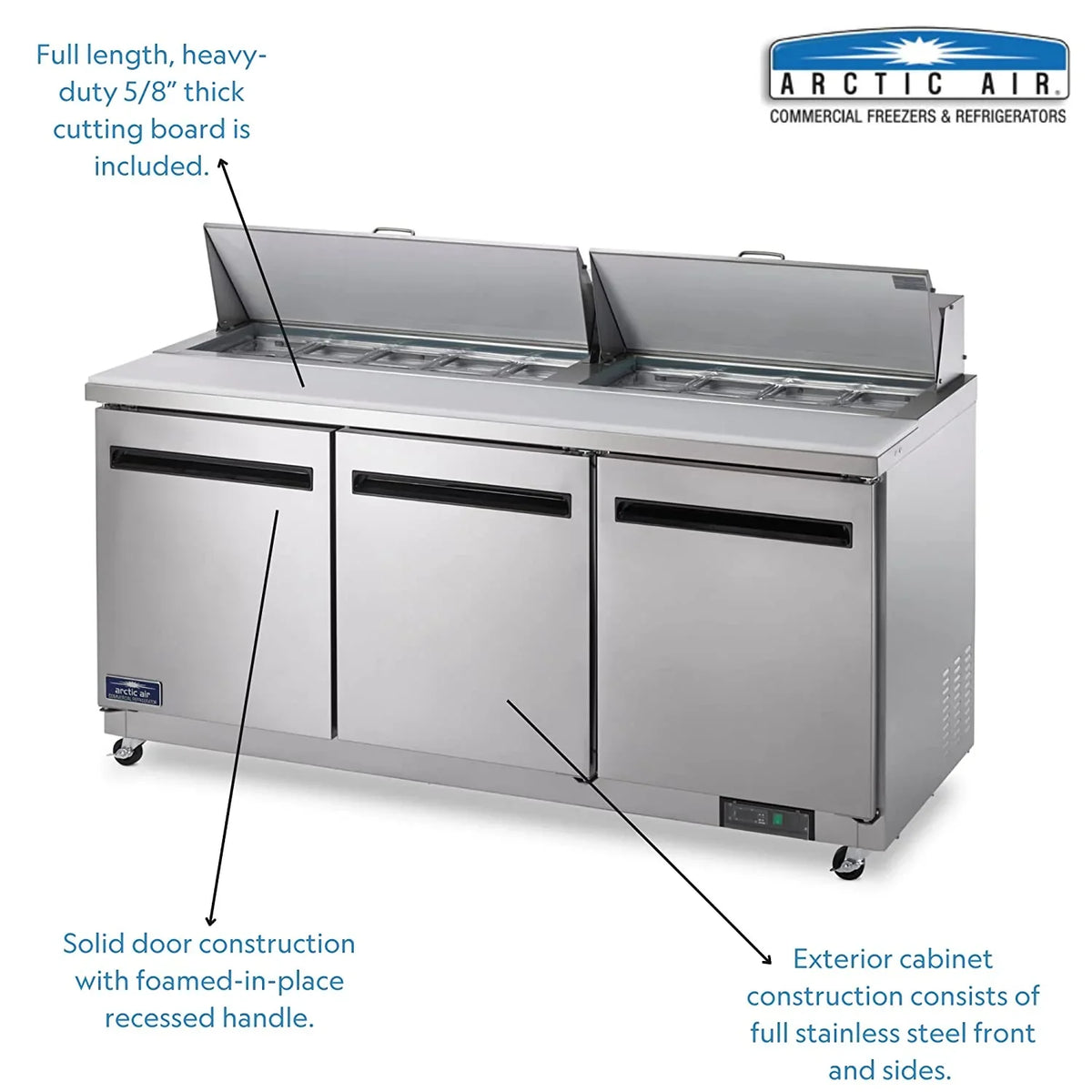 Arctic Air ASizeT72R 71.5-Inch 3-Door Refrigerated Sizeandwich/Sizealad Prep Table, 115v