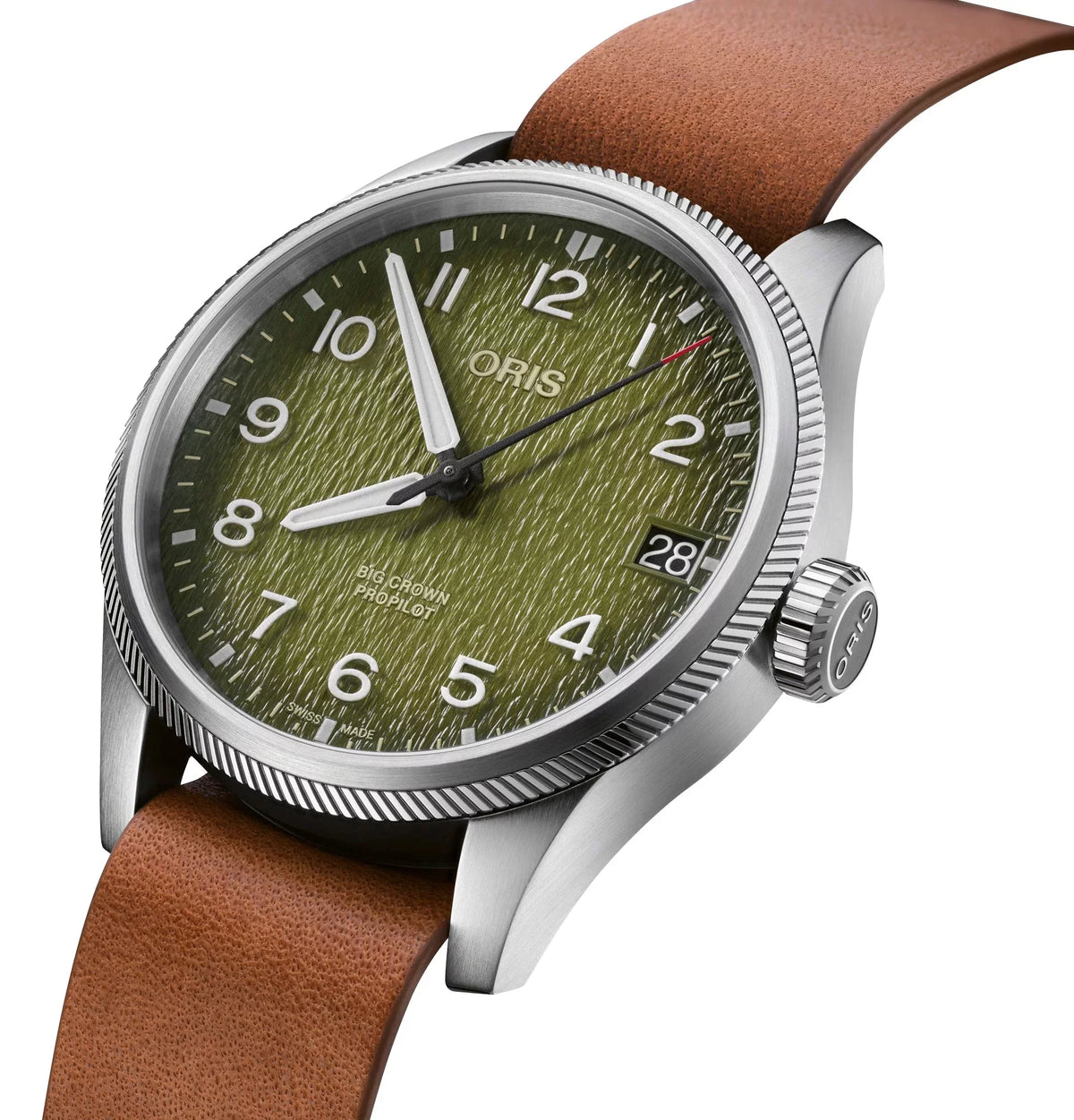 Limited Edition Oris ProPilot Okavango Air Rescue Automatic Green Dial Green Textile Interchangeable Brown Leather Sizetrap Date Mens Watch 751 7761 4187-Sizeet