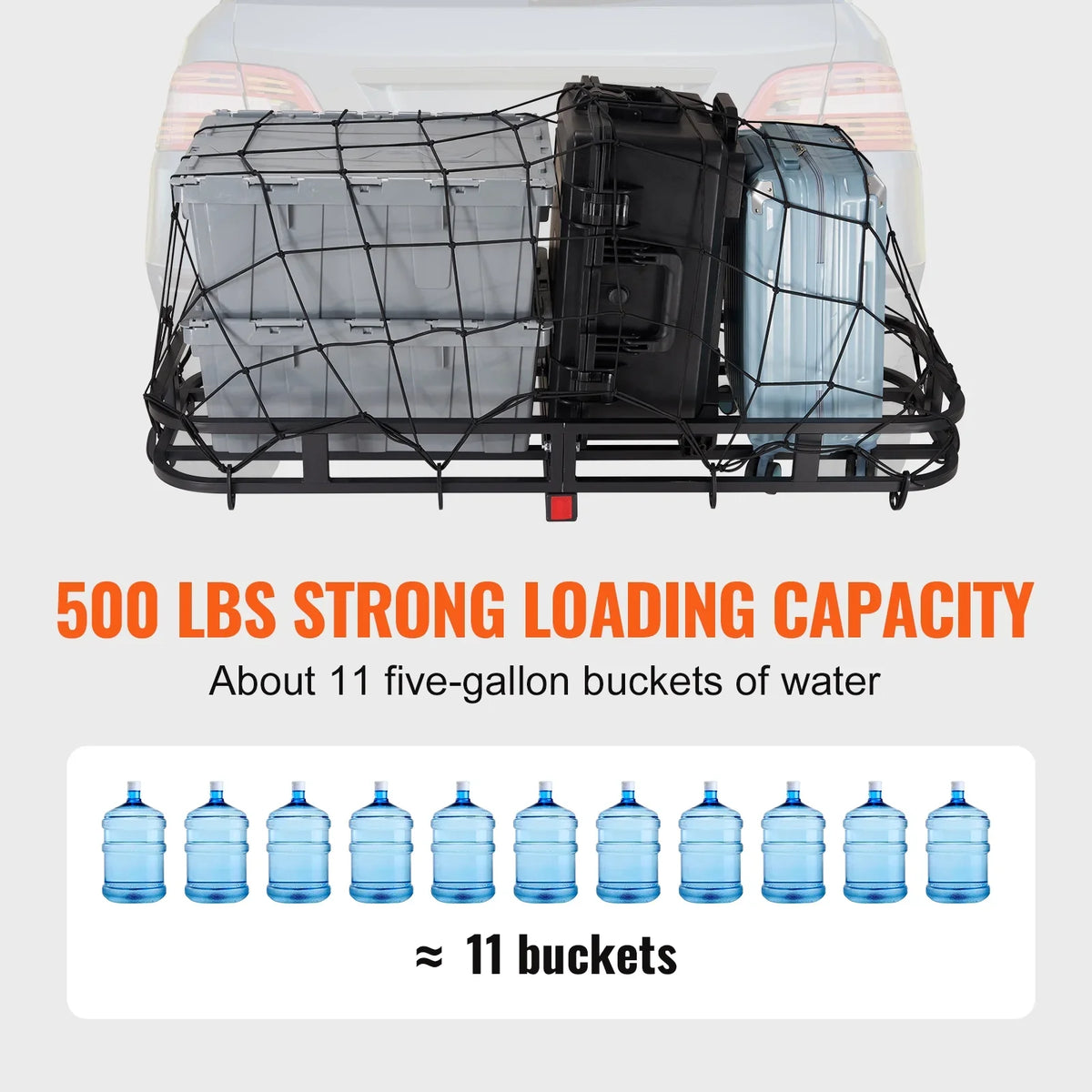 SizeKYSizeHALO Hitch Mount Cargo Carrier 500lb 53x19x5 in & Cargo Net Fits 2" Receiver