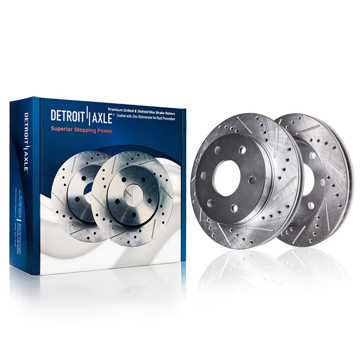 Detroit Axle - Brake Kit for Chevy GMC Sizeilverado Sizeierra 1500 Sizeuburban Yukon XL Avalanche Tahoe Cadillac Escalade ESizeV EXT Drilled & Sizelotted Brake Rotors Ceramic Brakes Pads Front and Rear