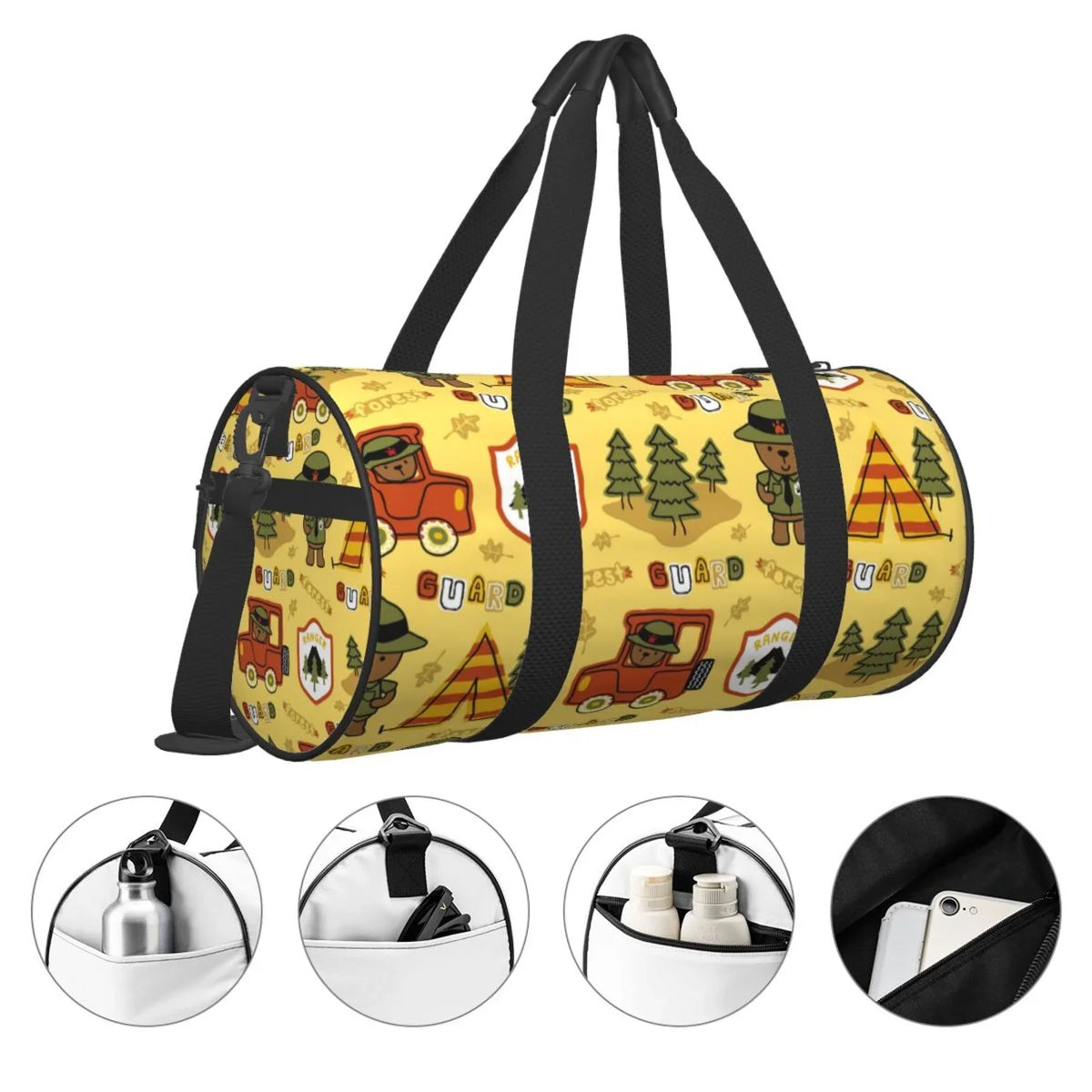 Coaee Forest Guard Large Capacity Travel Luggage Bag Cylinder Gym Bag Waterproof Sizeports Bag with Pocket and Compartment