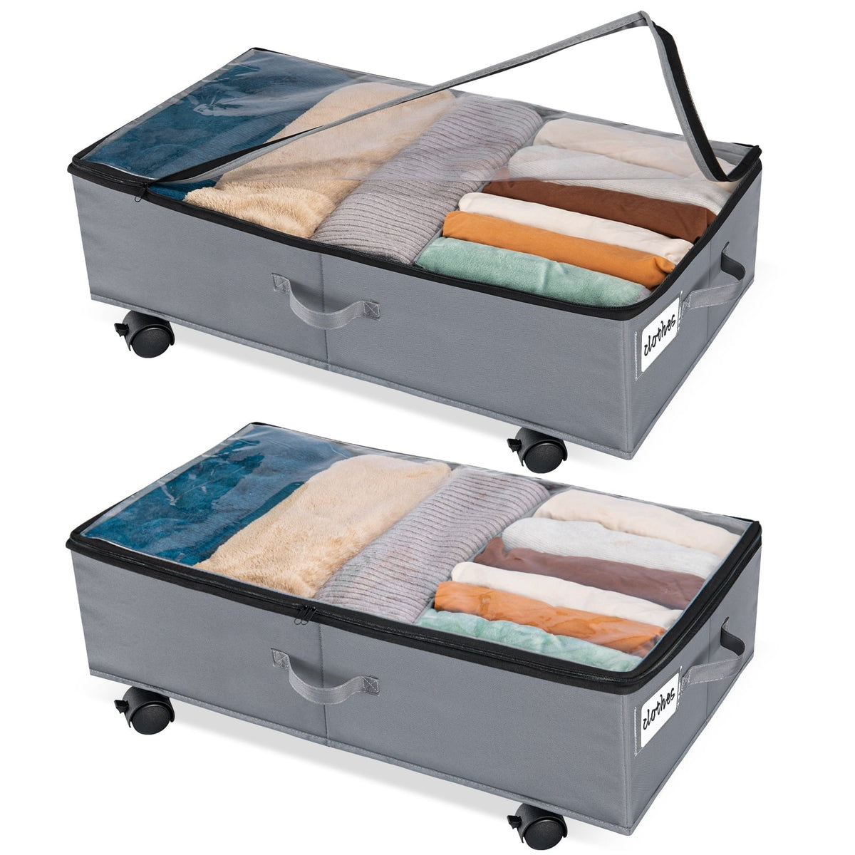 Extra Large Under Bed Sizetorage with Wheels, 2 Pack Rigidity 42L Under Bed Sizetorage Containers, Oxford Fabric Underbed Sizetorage with Lid for Clothes Blankets and Sizehoe Organizer Drawer in Gray