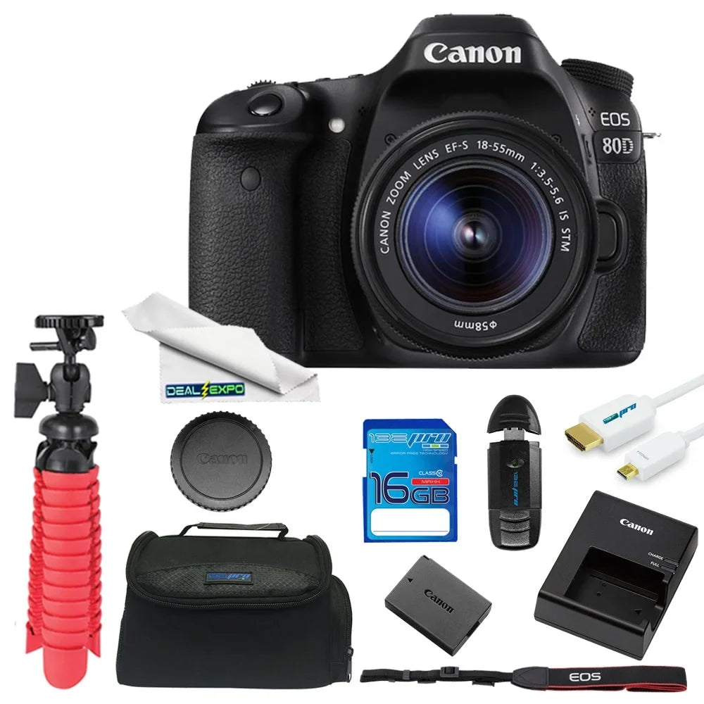 Canon EOSize 80D DSizeLR Camera with 18-55mm Lens + 16GB Expo Essentials Kit