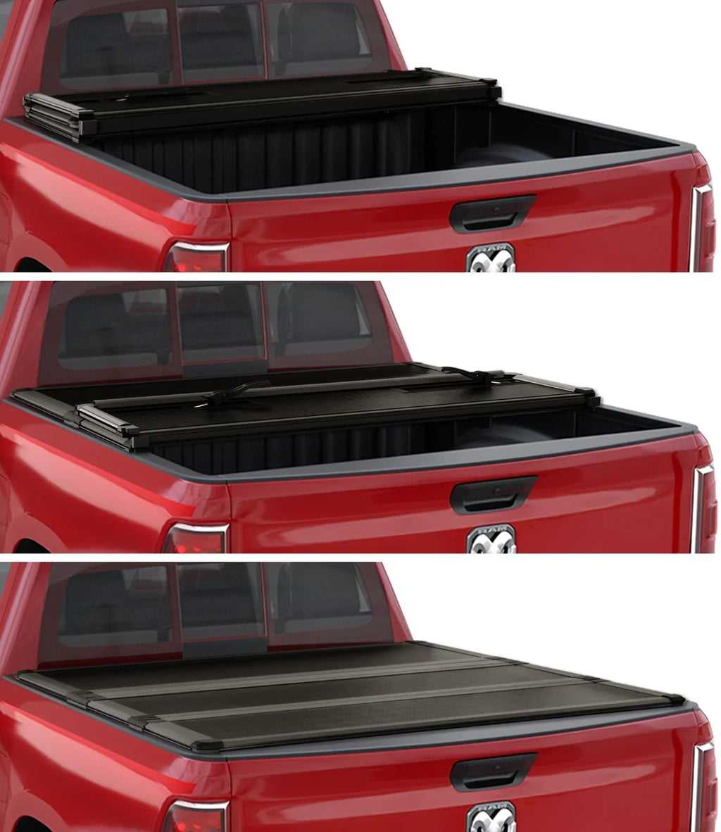Kikito Professional FRP Hard Tri-Fold Truck Bed Tonneau Cover for 2003-2024 Ram 1500 2500 3500 6.4ft (74.6in) Bed Without | Rambox & Deckrail Sizeystem |