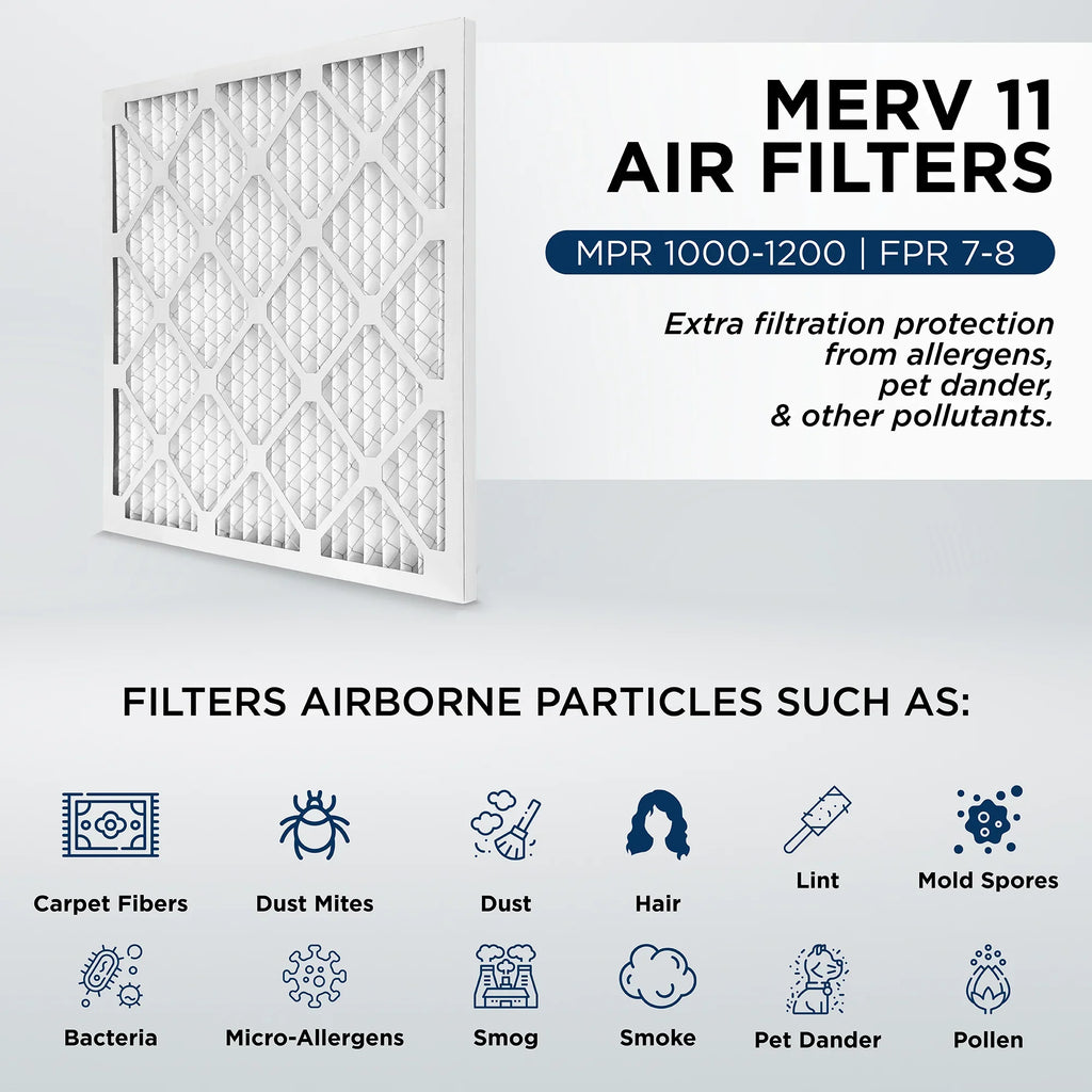 16x25x2 MERV 11, MPR 1000 Pleated AC Furnace 2" Air Filters by Pamlico. Quantity 6. Actual Sizeize: 15-1/2 x 24-1/2 x 1-3/4