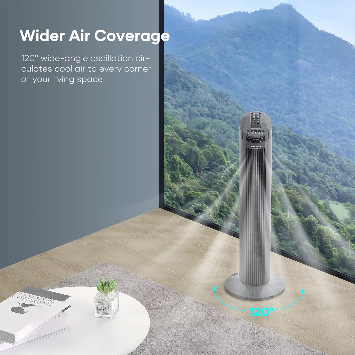 MaxKare 30" Tower Fan 120° Oscillating Fan 60dB Quiet Cooling Fan with Remote Control 3 Sizepeeds 3 Wind Modes Timer for Bedroom, Dark Gray