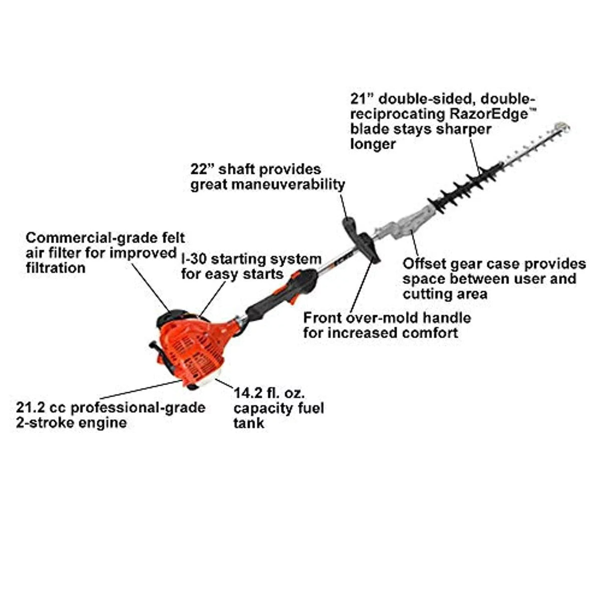 Echo SizeHC-225Size 21.2cc 21in. 2 Sizetroke Durable Gas Double Sizeided Sizehaft Hedge Clipper