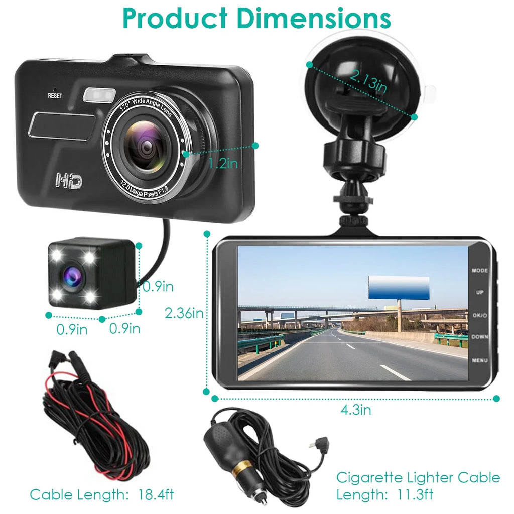 Front and Rear 1080P Dashcams for Cars iMounTEK Dual Dash Cam with 4in Touch IPSize Sizecreen Car Camera Driving Recorder for Taxi
