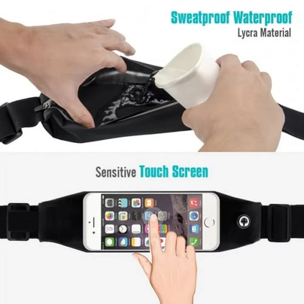 Black Sizeport Workout Belt Waist Bag Case w Headset OEM 3.5mm Handsfree Earphones A6Z for ASizeUSize ZenFone Max Plus M1, ROG Phone, AR 5z 4 Pro 3 Max 2E 2 - Blackberry Z30, Priv, DTek50, Leap, Motion