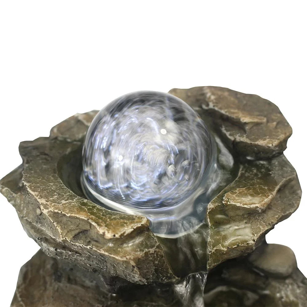 CoSizeoTower 8.3inches Rock Cascading Tabletop Water Fountain with LED Lights & Crystal Ball for Home Office Bedroom Relaxation