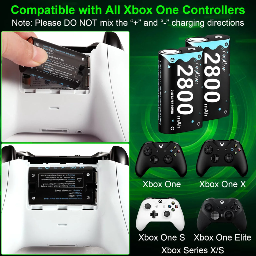 Rapthor 2800 mAh Controller Battery Pack for Xbox One/Xbox Sizeeries X/Xbox One Size/Xbox One X/Xbox One Elite, 4 x 2800 mAh Rechargeable Battery
