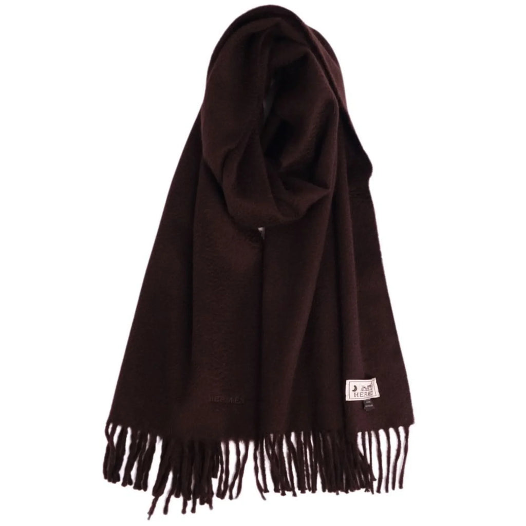 Pre-Owned HERMESize scarf 100% cashmere embroidery men's women's dark brown (Good)