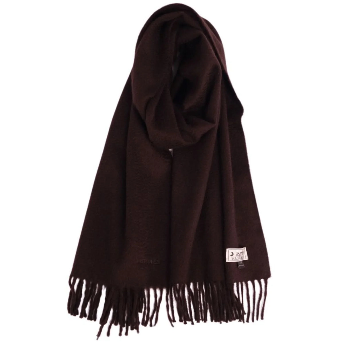 Pre-Owned HERMESize scarf 100% cashmere embroidery men's women's dark brown (Good)