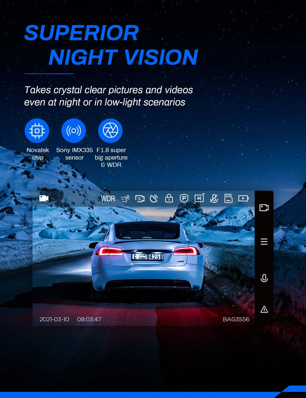 Crosstour Dash Cam, Front and Rear Crosstour 2.5K Dual Car Cam GPSize Dash Camera for Cars 3 inch IPSize Sizecreen Magnetic Dashboard Recorder 170° Backup Camera