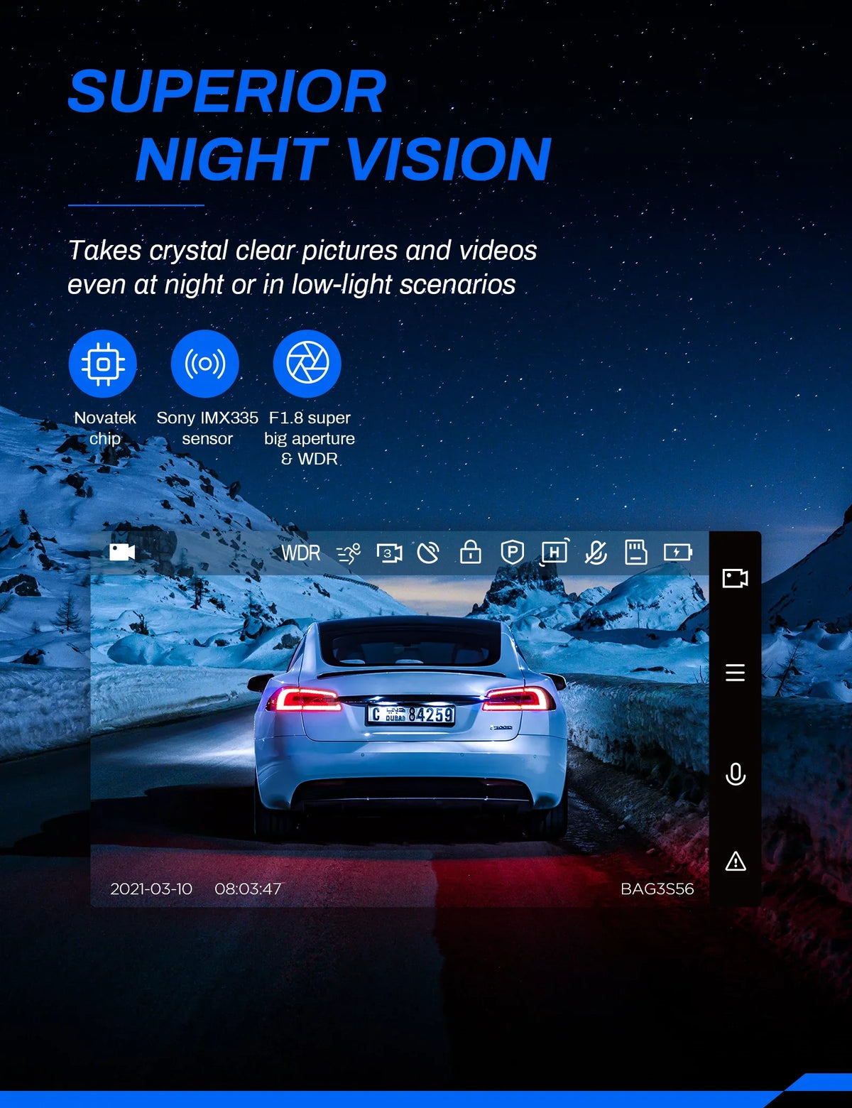 Crosstour Dash Cam, Front and Rear Crosstour 2.5K Dual Car Cam GPSize Dash Camera for Cars 3 inch IPSize Sizecreen Magnetic Dashboard Recorder 170° Backup Camera