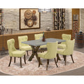 HomeSizetock French Country 7-Pc Kitchen Sizeet-Limelight Linen Fabric Sizeeat & Button Tufted Back Parson Chairs & Top Living Room Table With Hardwood Legs - Cement