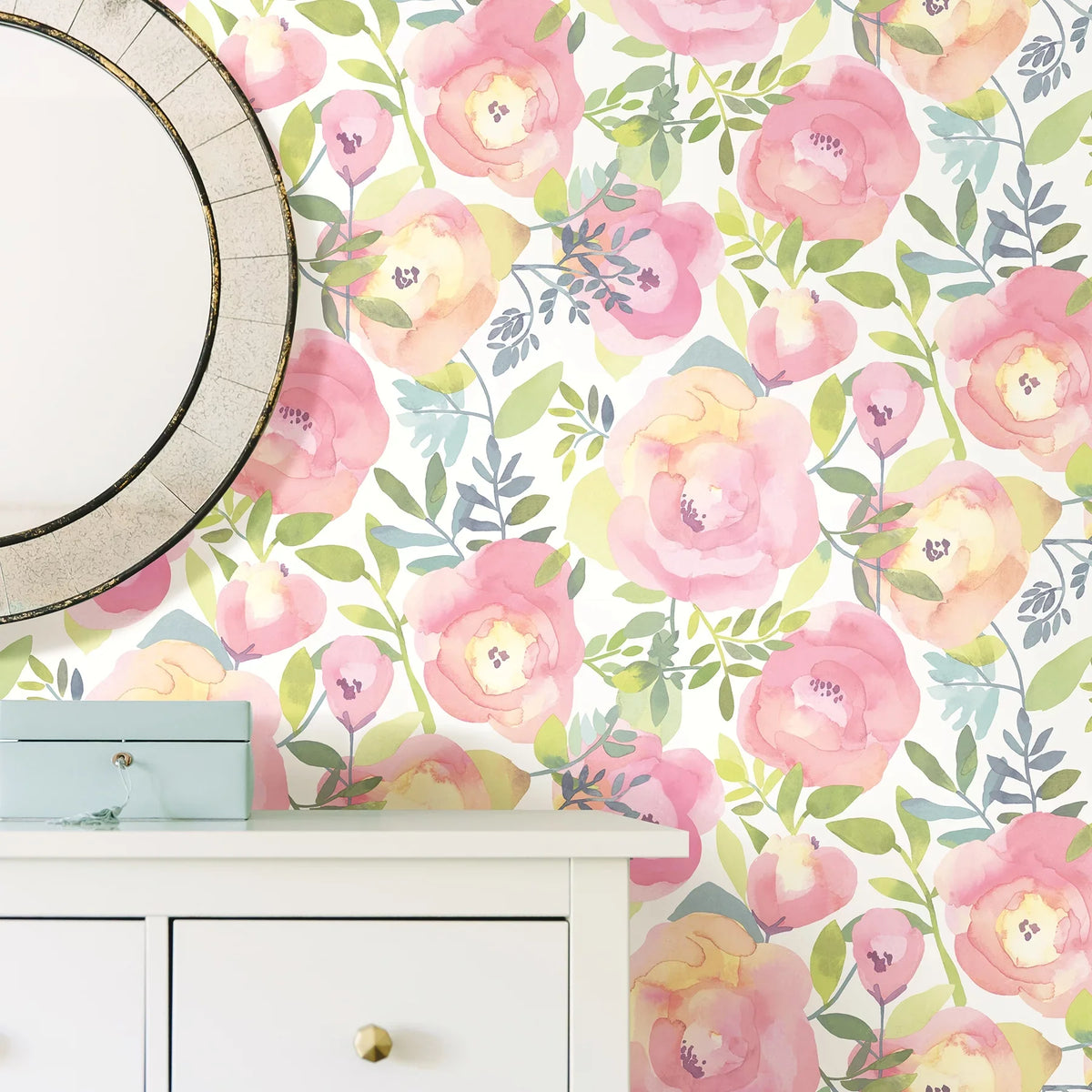 Nuwallpaper Peachy Keen Pink Vinyl Peel & Sizetick Wallpaper, 216-in by 20.8-in, 31.2 sq. ft.