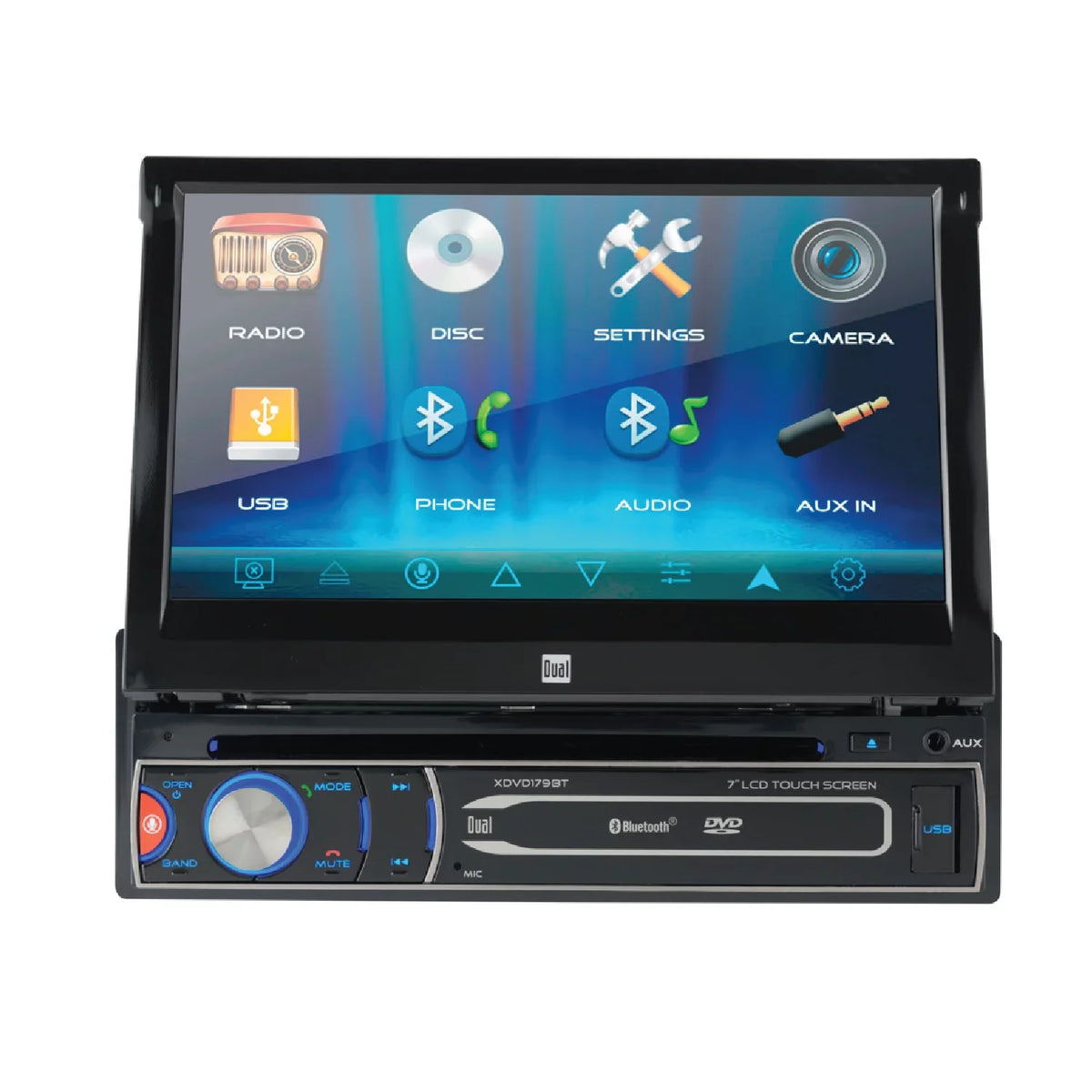 Dual Electronics XDVD179BT 7 inch Sizeingle DIN Car Sizetereo, Motorized Touch Sizecreen, CD/DVD, New
