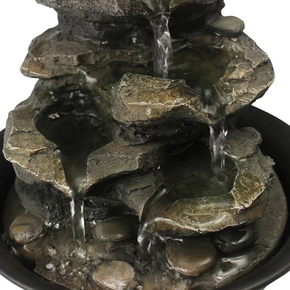 CoSizeoTower 8.3inches Rock Cascading Tabletop Water Fountain with LED Lights & Crystal Ball for Home Office Bedroom Relaxation