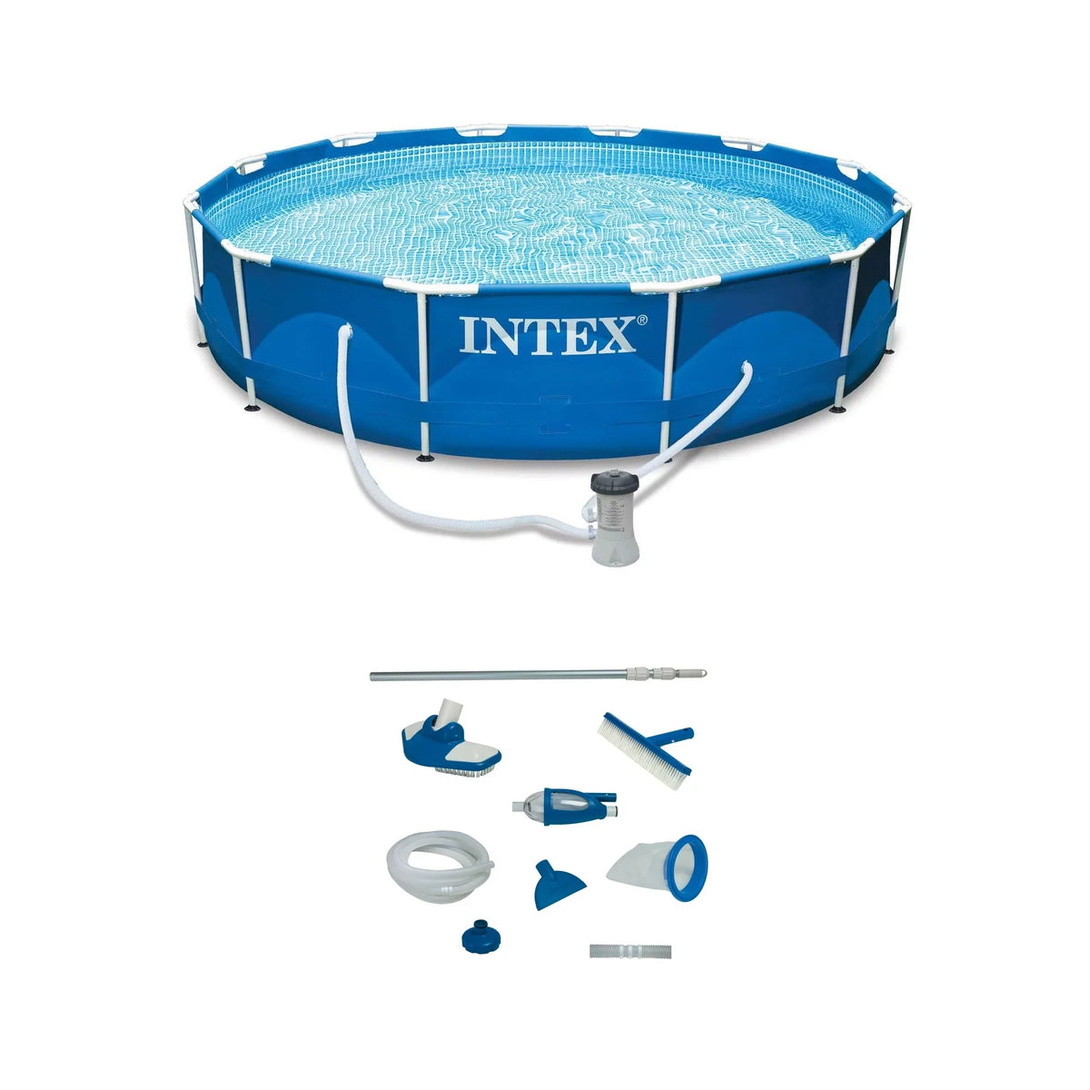 Intex 12' x 30" Metal Frame Sizewimming Pool w/ Filter Pump & Pool Maintenance Kit