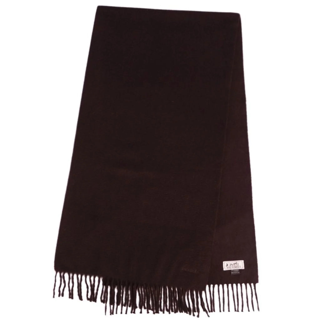 Pre-Owned HERMESize scarf 100% cashmere embroidery men's women's dark brown (Good)