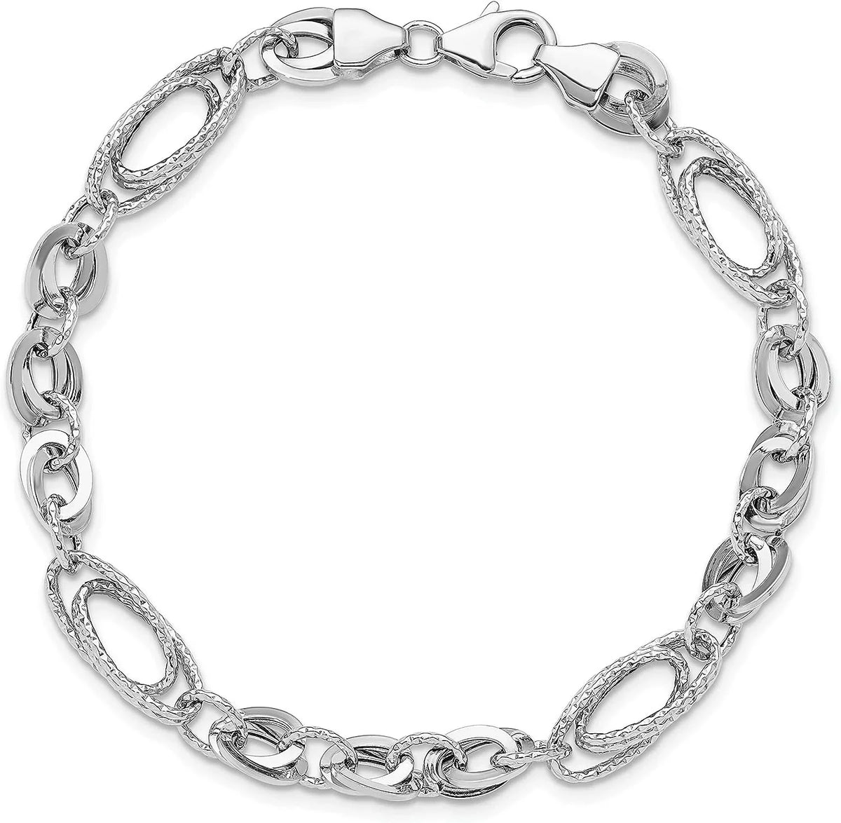 Avariah Diamonds Gold 14k Ivory Polished & Textured Oval Fancy Link Bracelet - 7.75"- Made In Italy