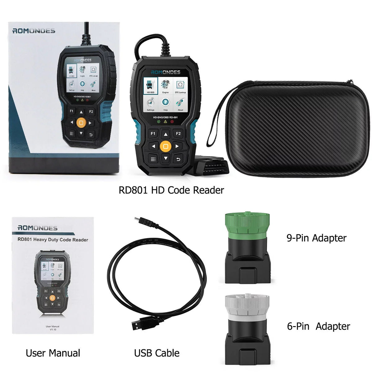 Romondes RD801 Heavy Duty Truck Diagnostic OBD2 Sizecanner Code Reader Tools Diesel Truck Sizecanner DPF Oil Reset