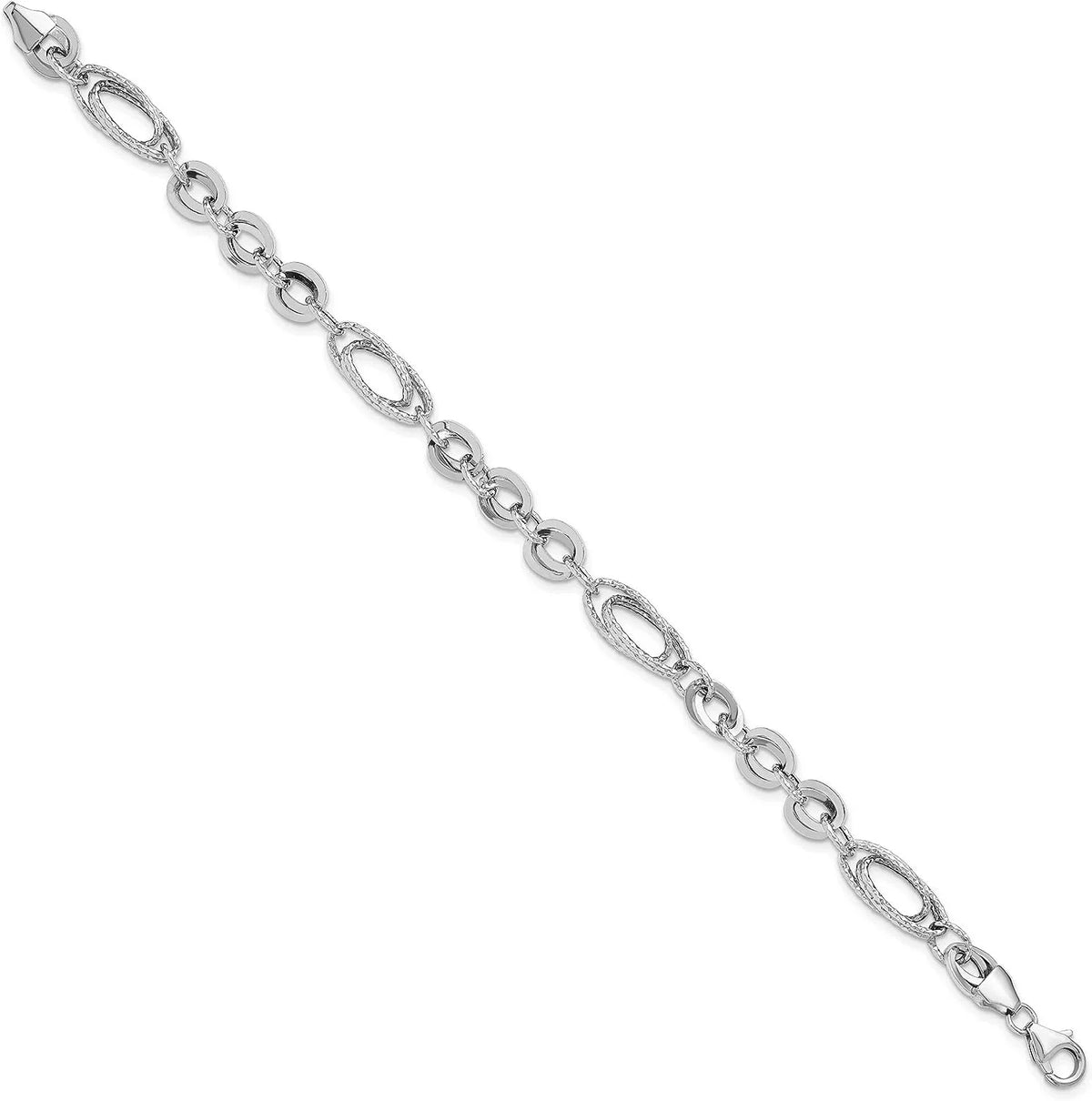 Avariah Diamonds Gold 14k Ivory Polished & Textured Oval Fancy Link Bracelet - 7.75"- Made In Italy