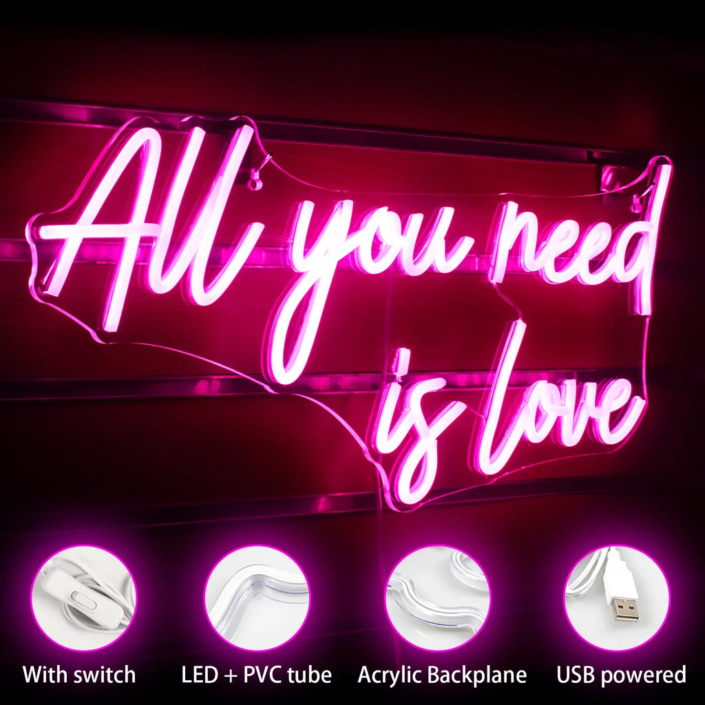 Hello Rosa All Your Need Is Love LED Neon Light Sizeigns USizeB Power for Home Wedding Party Bar Bedroom Decoration