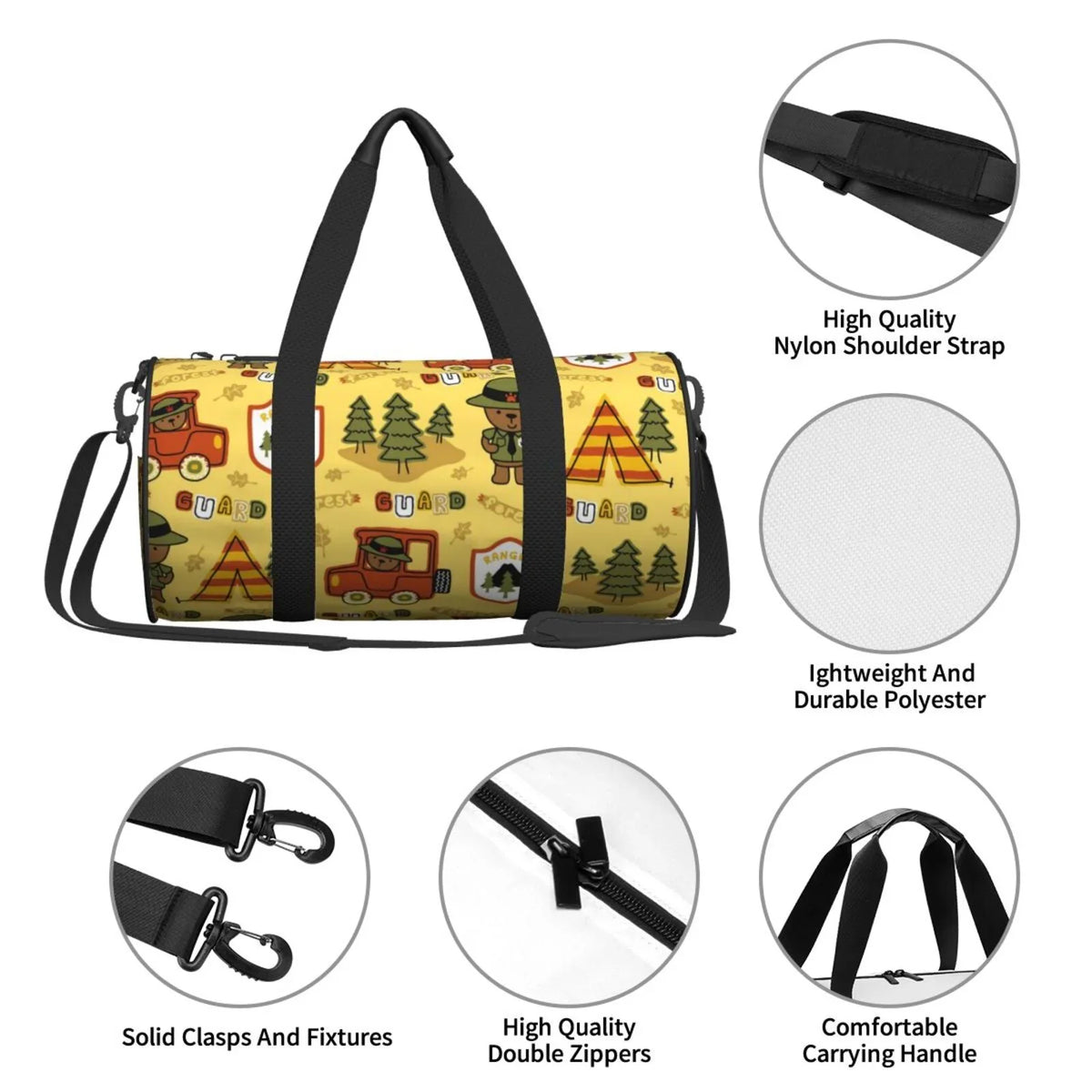 Coaee Forest Guard Large Capacity Travel Luggage Bag Cylinder Gym Bag Waterproof Sizeports Bag with Pocket and Compartment