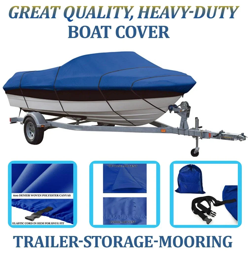 BLUE, GREAT QUALITY BOAT COVER Compatible for Lund 16V Predator 1986 1987 1988