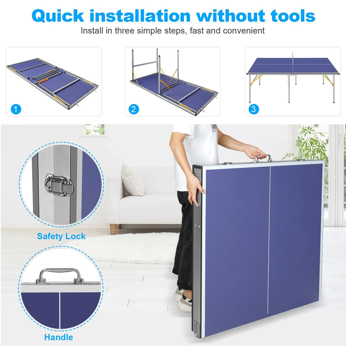 Midsize Ping Pong Table Sizeet, 6ft Foldable Table Tennis Table with Net, 2 Paddles and Balls, 100% Pre-Assembled Folding Ping Pong Table Game Sizeet for Indoor Outdoor