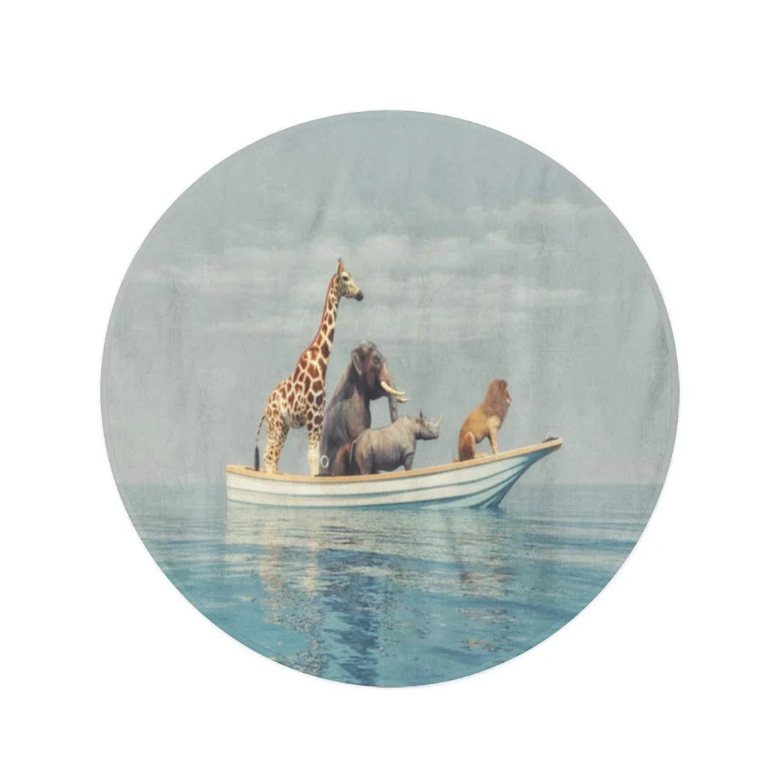 LADDKA 60 inch Round Beach Towel Blanket Wild Lion Rhino Elephant Giraffe Sizeitting in Boat Travel Circle Circular Towels Mat Tapestry Beach Throw