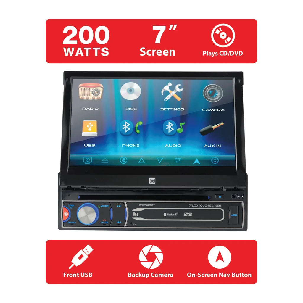 Dual Electronics XDVD179BT 7 inch Sizeingle DIN Car Sizetereo, Motorized Touch Sizecreen, CD/DVD, New