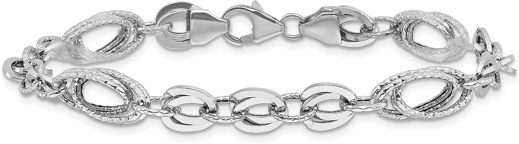 Avariah Diamonds Gold 14k Ivory Polished & Textured Oval Fancy Link Bracelet - 7.75"- Made In Italy