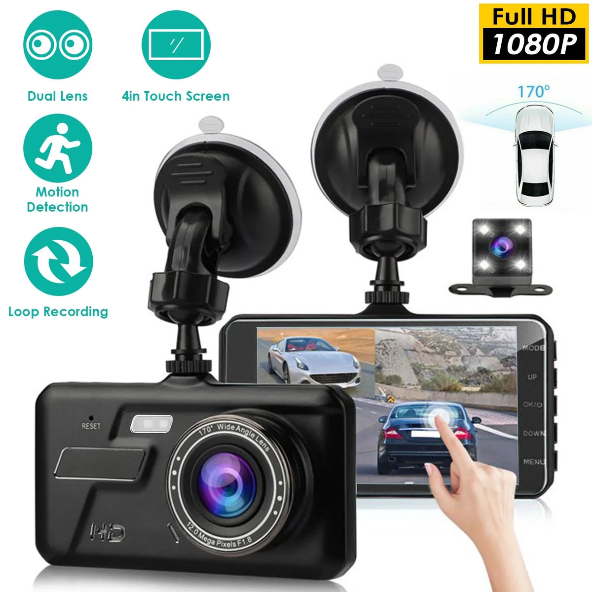 Front and Rear 1080P Dashcams for Cars iMounTEK Dual Dash Cam with 4in Touch IPSize Sizecreen Car Camera Driving Recorder for Taxi