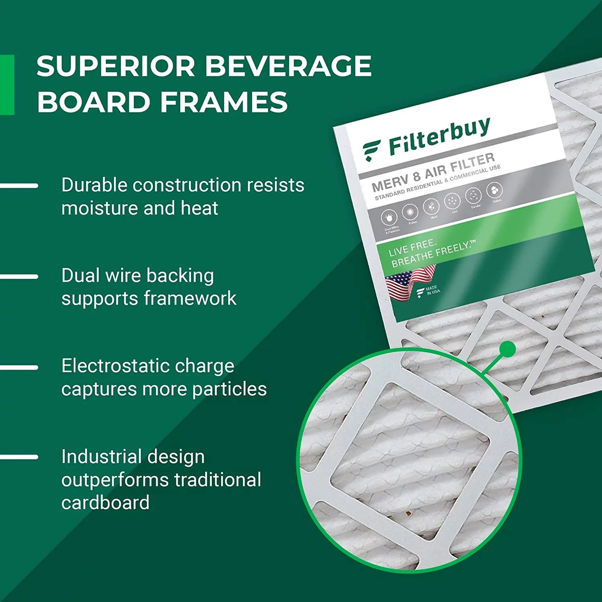 Filterbuy 8x20x4 MERV 8 Pleated HVAC AC Furnace Air Filters (4-Pack)