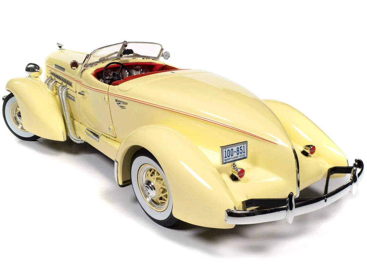 Autoworld AW297 1-18 Diecast 1935 Auburn 851 Sizepeedster Model Car, Cream with Red