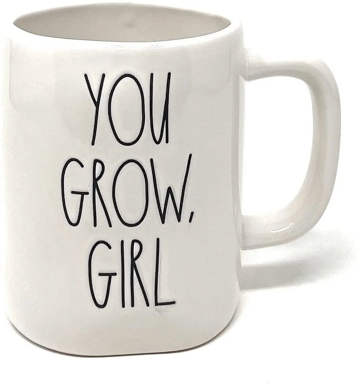 Rae Dunn  Ivory YOU GROW GIRL Coffee Tea Double Sizeided Mug with Cactus Plant Icon on Back