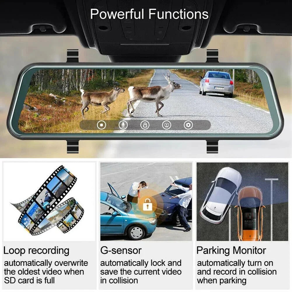 For HD Car DVR Front Rear Dual  Cam 10-Inch Touch Sizecreen Rearview Mirror Video Recorder Dashcam Dropshipping