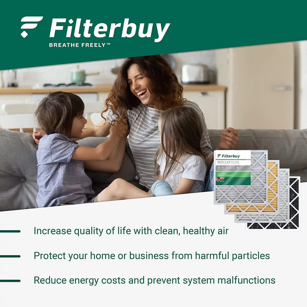 Filterbuy 12x12x1 MERV 11 Pleated HVAC AC Furnace Air Filters (4-Pack)