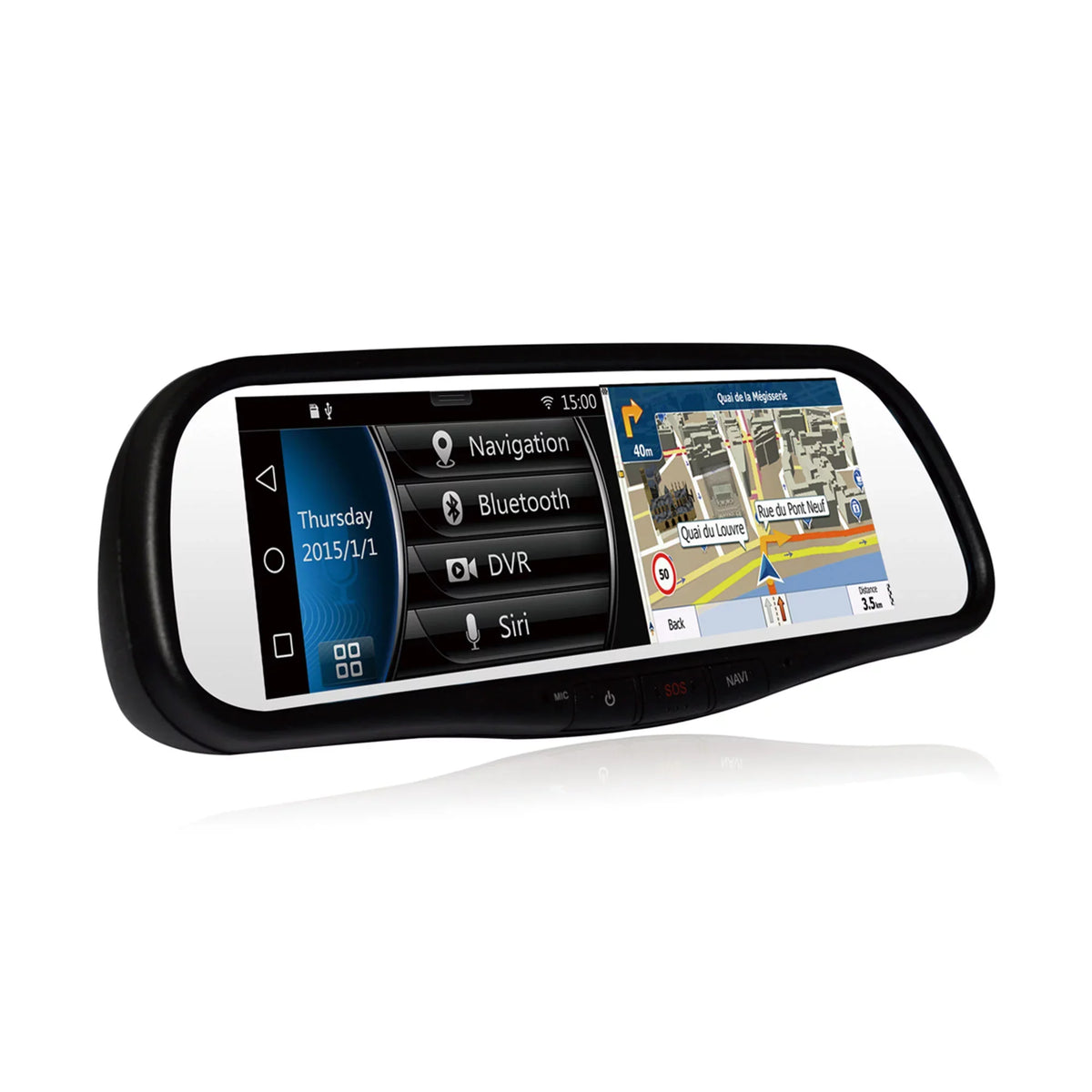 Audiovox RVM740SizeM 7.8 Inch Sizemart Mirror with Built In Bluetooth and Dash Cam DVR