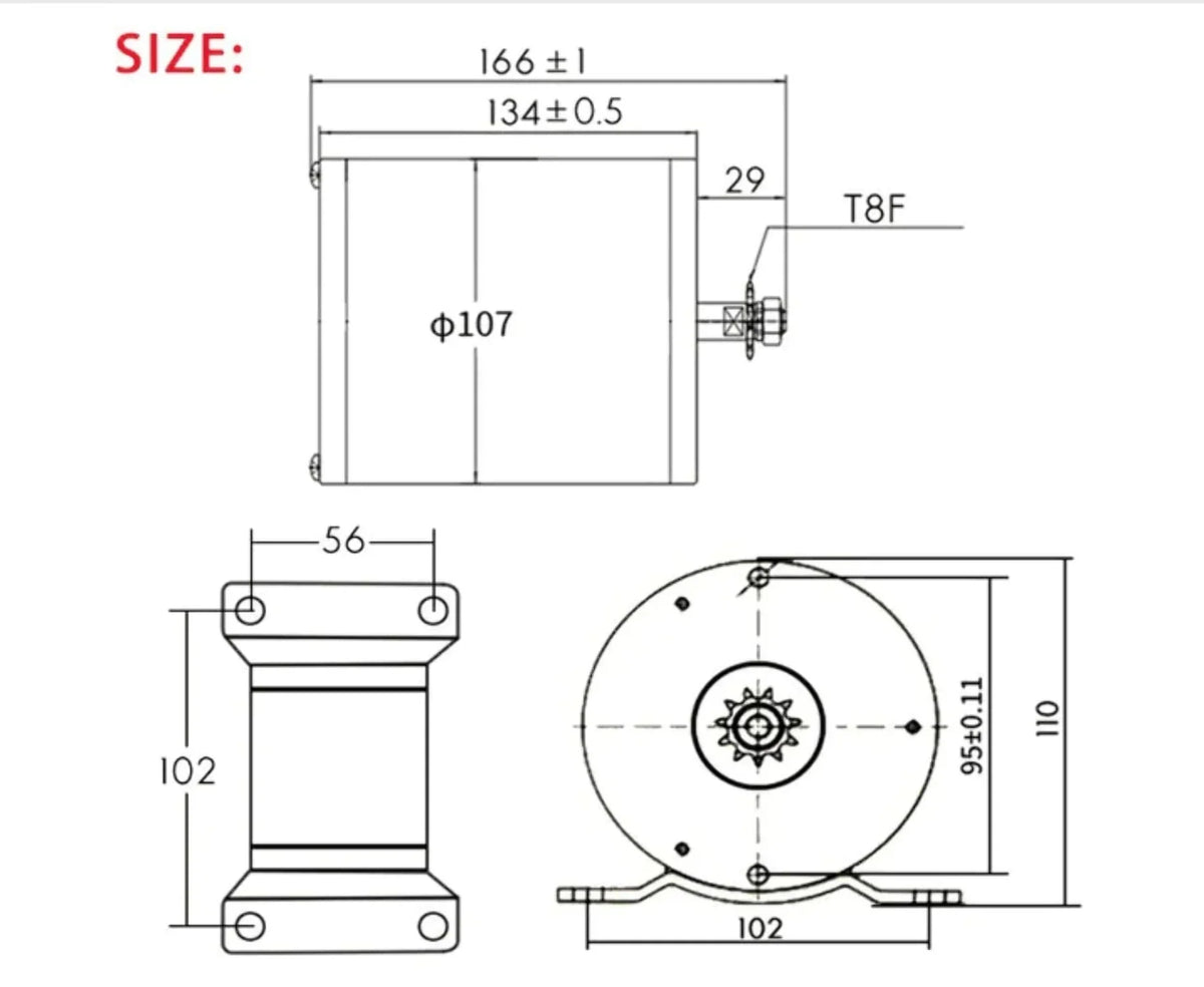 2,000W (2kW) DIY Brushless Electric Motor with Controller for Go Karts, Sizecooters, Motorcycles, Sizemall EVs