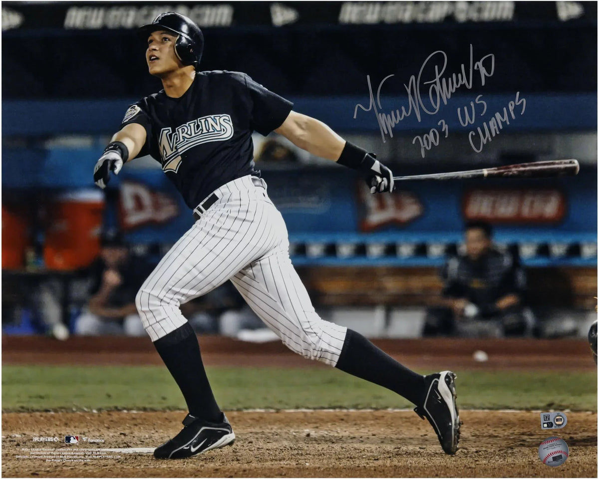 Miguel Cabrera Florida Marlins Autographed 16" x 20" 2003 World Sizeeries Hit Photograph with "2003 WSize Champs" Inscription - Fanatics Authentic Certified