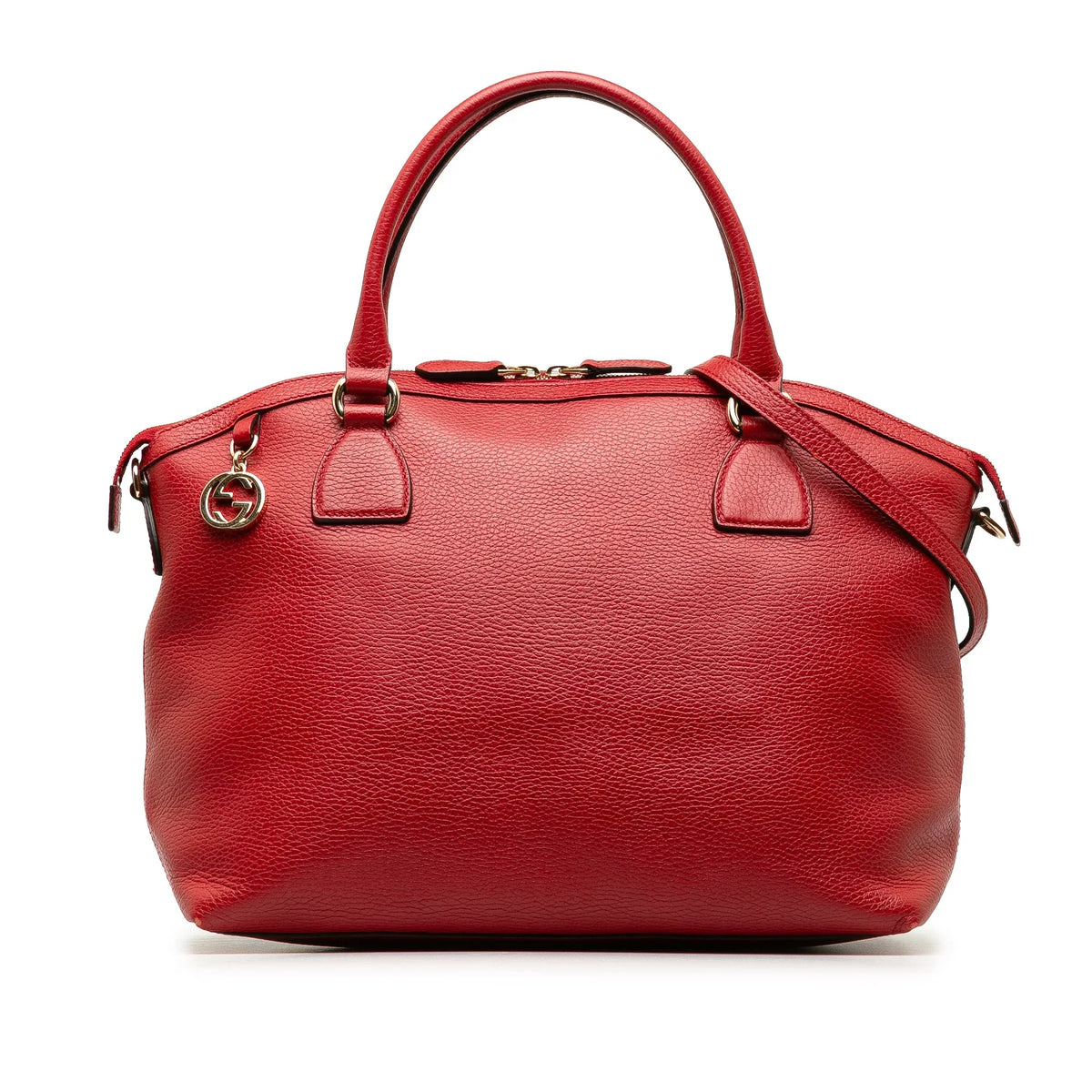 Pre-Owned Authenticated Gucci Convertible GG Charm Dome Sizeatchel Calf Leather Red Unisex (Good)