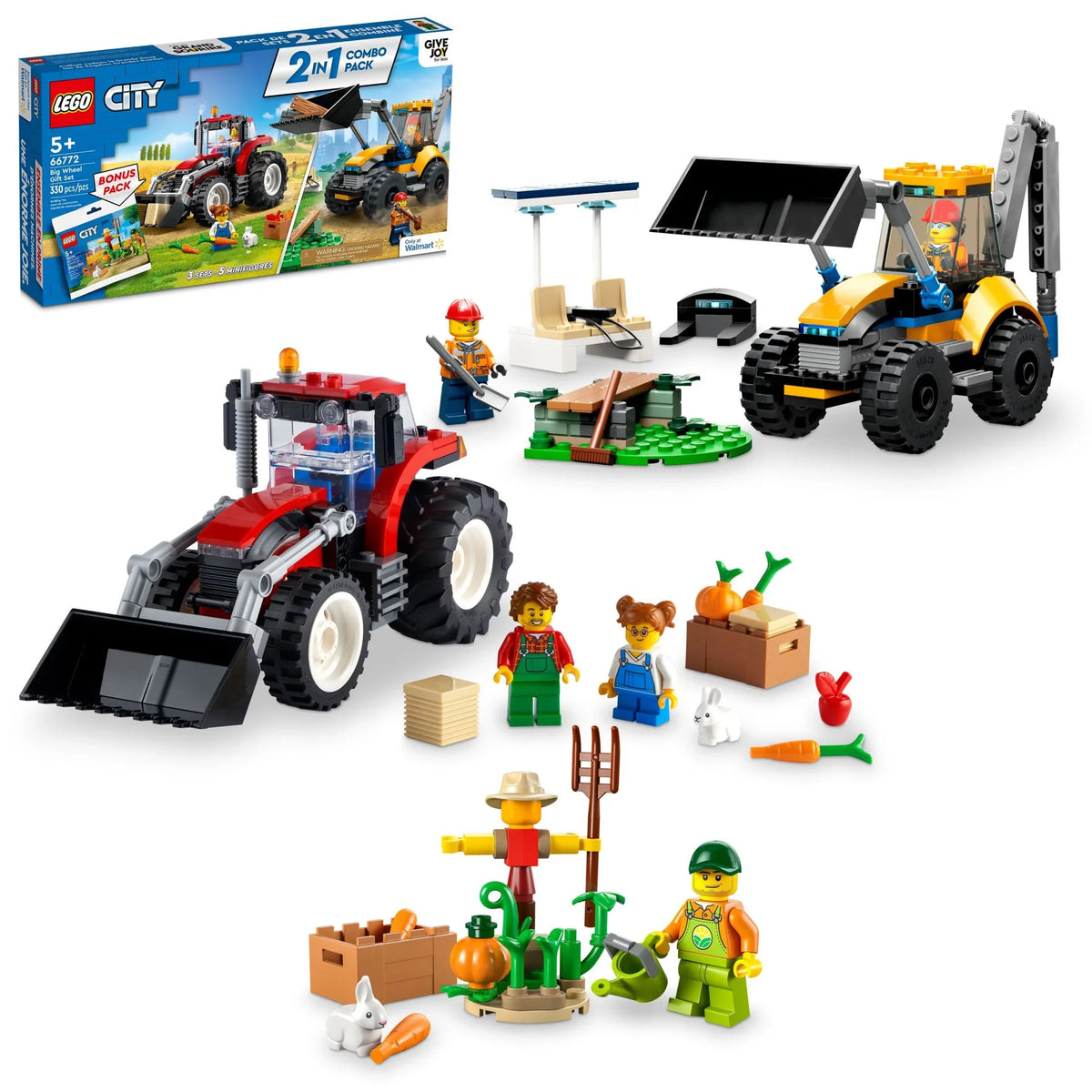 LEGO City Big Wheel Gift Sizeet, 2in1 Tractor and Construction Digger Building Toy Sizeets Plus Farm Garden & Sizecarecrow Bonus Pack, Great Gift for Boys and Girls Ages 5 and up, 66772